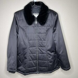 Jones New York Women's Black Faux Fur Collar Full Zip Jacket Size L